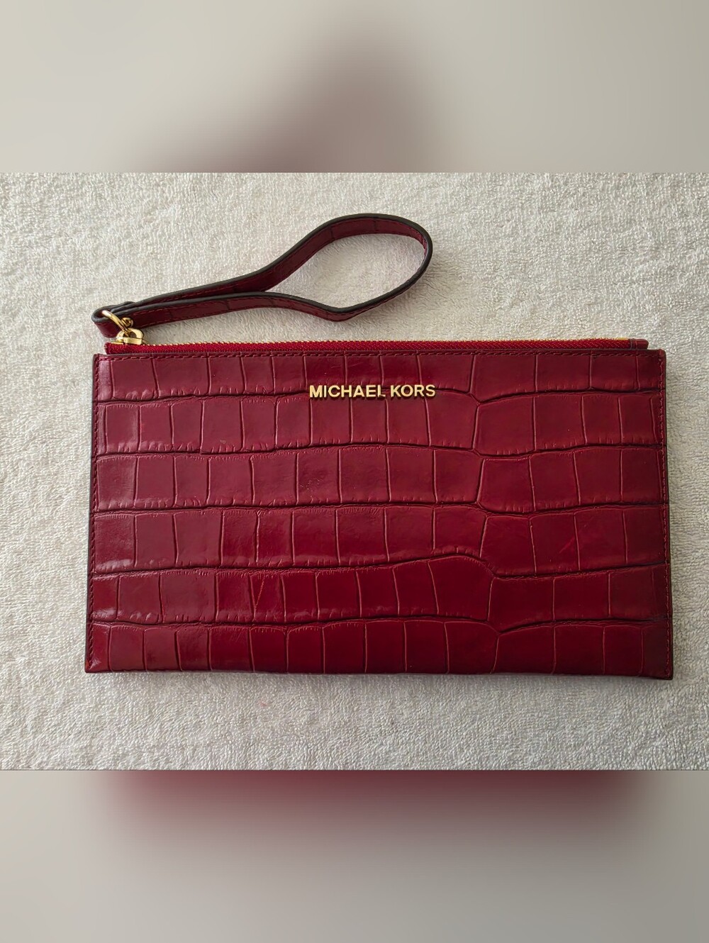 Michael Kors Croc-Embossed Wristlet in Deep Burgundy